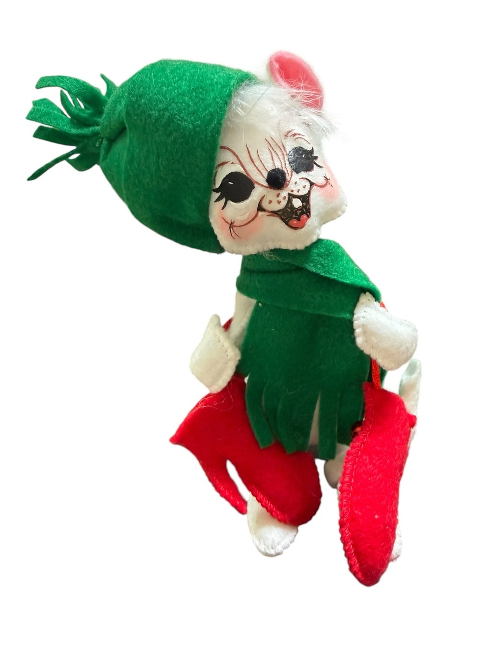 Annalee 2010 White Christmas Mouse With Red Gloves Green Scarf 602310.